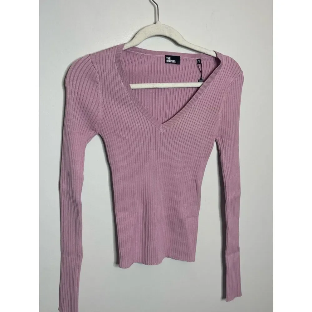$215 The Kooples knitted pink V neck top sweater NWT